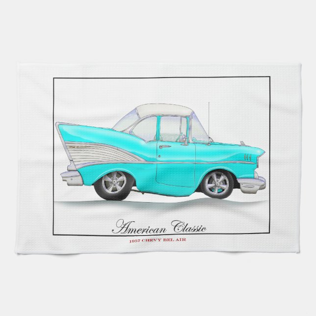Serviette de cuisine de Chevy du bleu 57 (Horizontal)