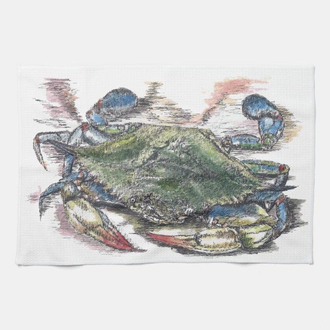 Serviette de cuisine de crabe bleu (Horizontal)