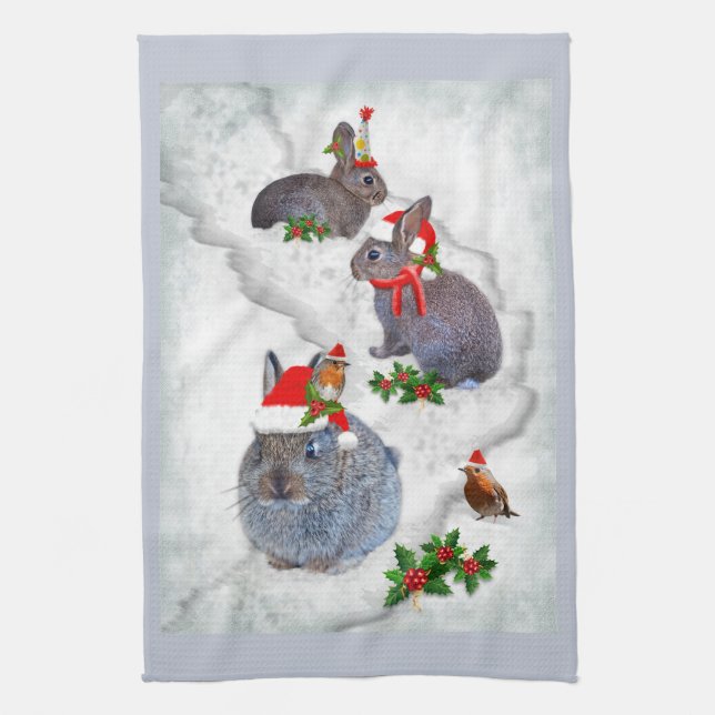 Serviette de cuisine de fête de Noël de lapins (Vertical)