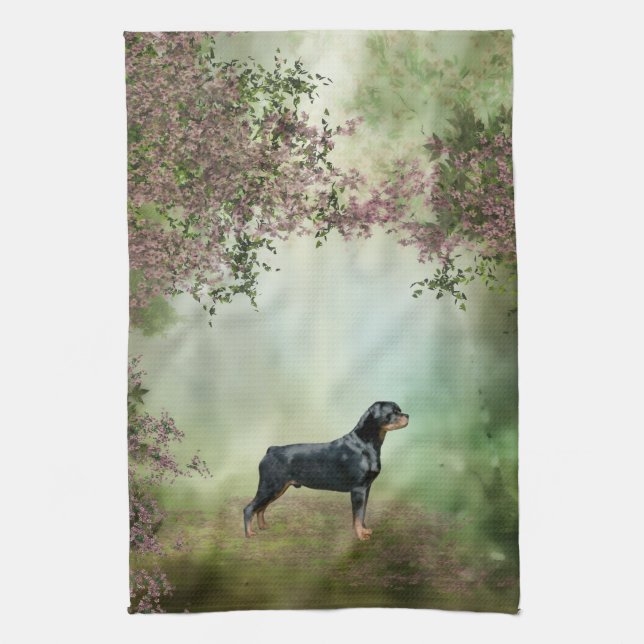Serviette de cuisine de fleur de rottweiler (Vertical)