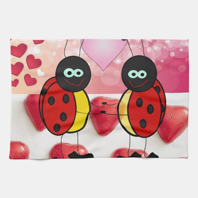Serviette de cuisine de la Saint Valentin, Ladybug (Horizontal)
