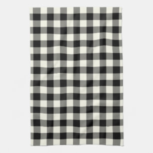 Serviette de cuisine de motif de guingan en noir