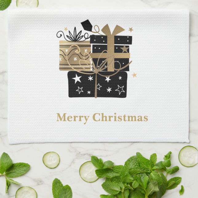 Serviette de cuisine de Noël Joyeux cadeaux de Noë (Plié)