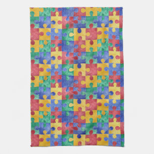 Serviette de cuisine de puzzle d'aquarelle de