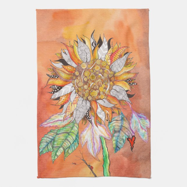 Serviette de cuisine de tournesol blanc et coloré (Vertical)