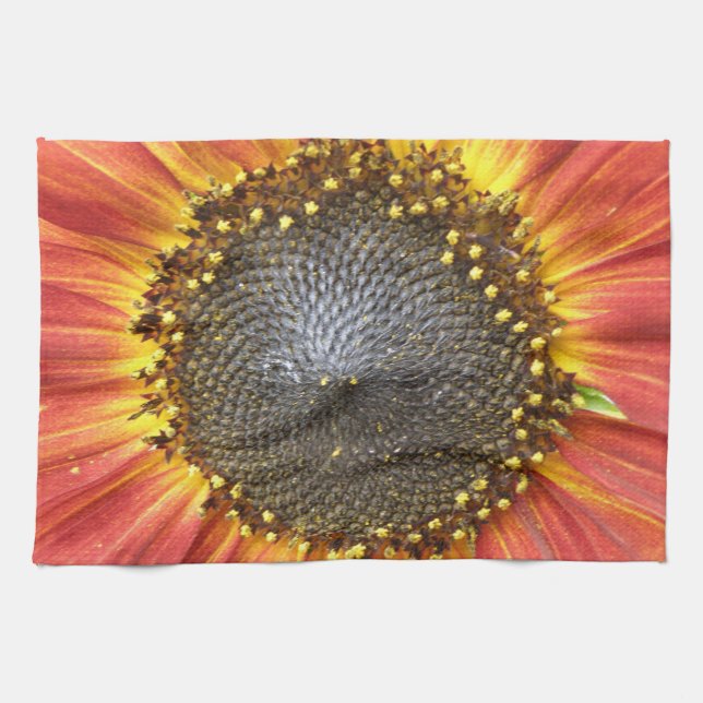 Serviette de cuisine de tournesol rouge et jaune (Horizontal)