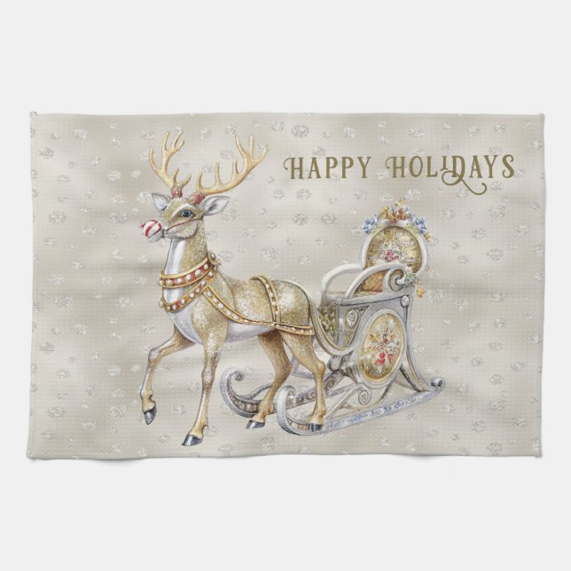 Serviette de cuisine de vacances Reindeer Sleigh (Horizontal)