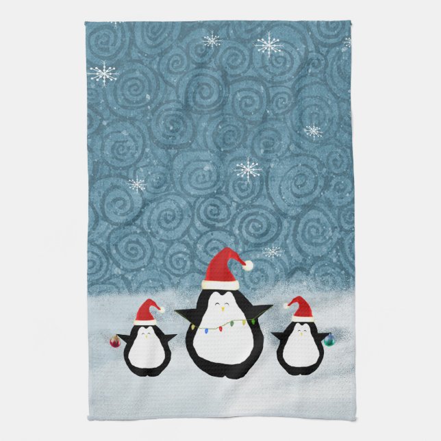 Serviette de cuisine des pingouins de Noël (Vertical)
