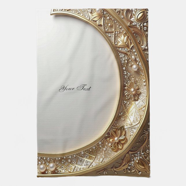 Serviette de cuisine dorée ornée (Vertical)