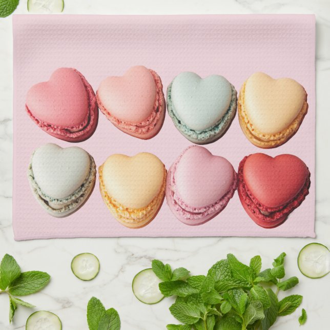 Serviette de cuisine en coeur Macarons (Plié)