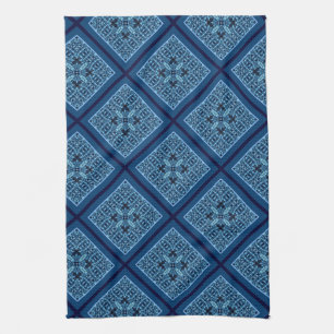Serviette de cuisine en diamant bleu avec motif mo