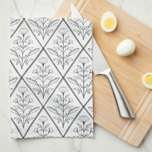 Serviette de cuisine en diamant Floral noir & blan