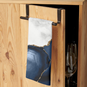 Serviette de cuisine en marbre blanc agate bleu ma