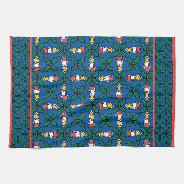 Serviette de cuisine Festive Holly et bougies : No (Horizontal)