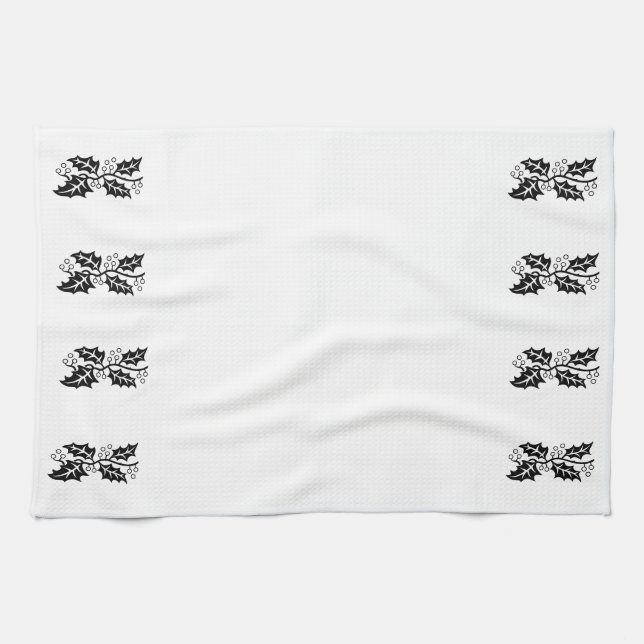 Serviette de cuisine - Feuilles creux en noir et b (Horizontal)