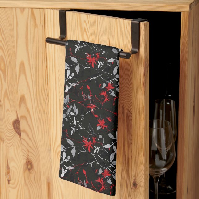 Serviette de cuisine fleurie (Pliage en tiers)