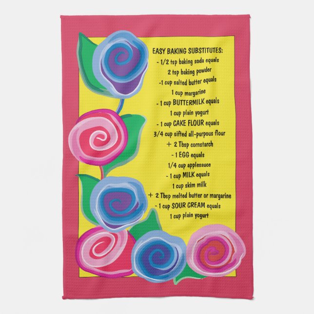 Serviette de cuisine "Fleurs avec Conseils de cuis (Vertical)