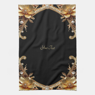 Serviette de cuisine Fleurs décoratives en or