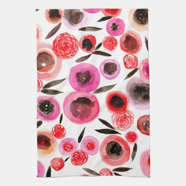 Serviette de cuisine Fleurs noires et rouges (Vertical)