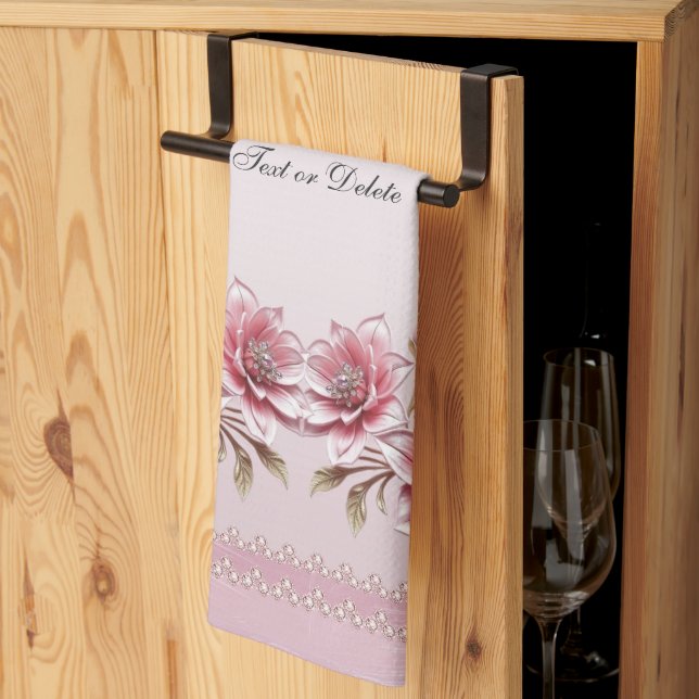 Serviette de cuisine Fleurs roses modernes (Pliage en tiers)