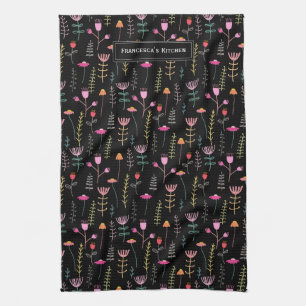 Serviette de cuisine - Fleurs sauvages en néon, mo