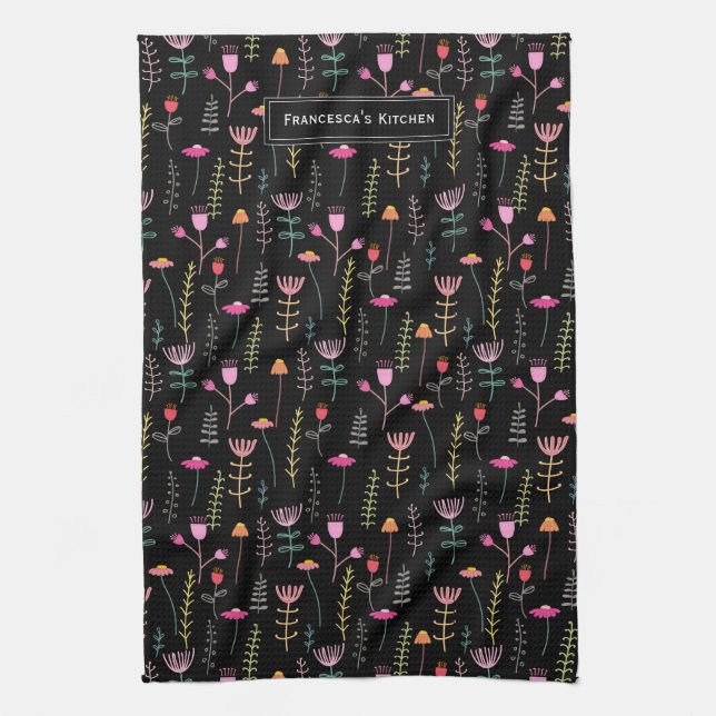 Serviette de cuisine - Fleurs sauvages en néon, mo (Vertical)