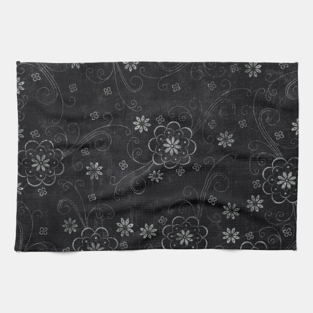Serviette de cuisine Floral Noir (Horizontal)