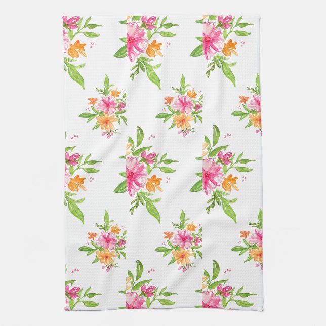 Serviette de cuisine florale d'aquarelle rose et (Vertical)