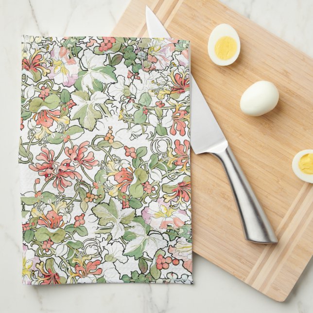 Serviette de cuisine florale de Mucha de (Quart Plié)