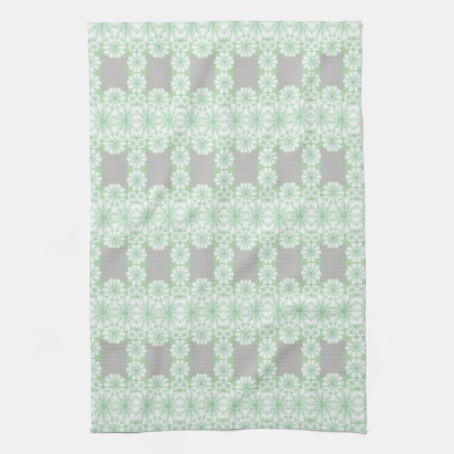 Serviette De Cuisine Florale Gris Et Monnaie Vert (Vertical)