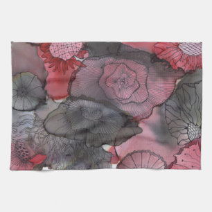 Serviette de cuisine florale noire rouge