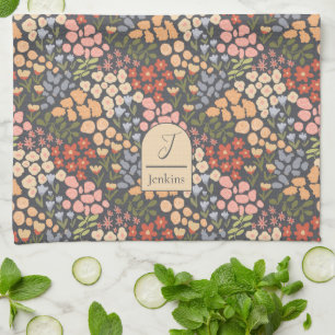 Serviette de cuisine florale personnalisée au nom