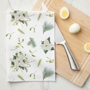 Serviette de cuisine florale verte et blanche douc