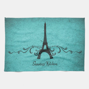 Serviette de cuisine française Turquoise Vintage