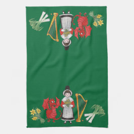 Serviette de cuisine : Gallois, jonquilles, harpe