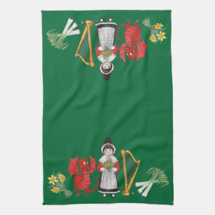 Serviette de cuisine : Gallois, jonquilles, harpe