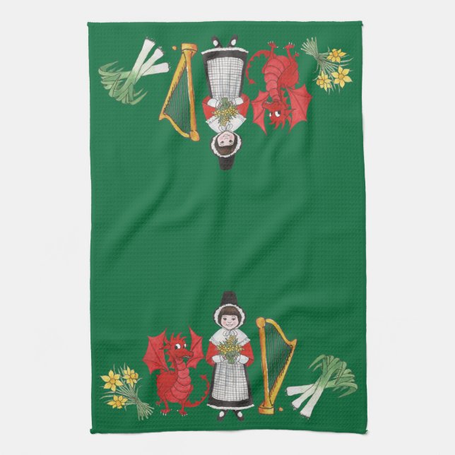 Serviette de cuisine : Gallois, jonquilles, harpe (Vertical)