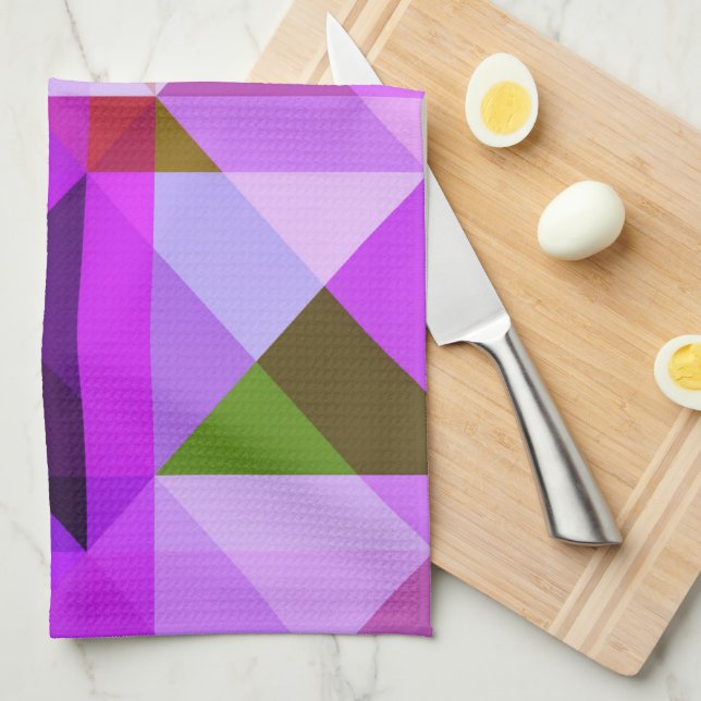 Serviette de cuisine géométrique violet (Quart Plié)