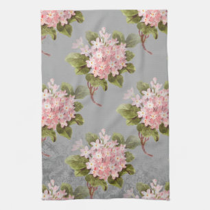 Serviette de cuisine grise d'hortensia rose