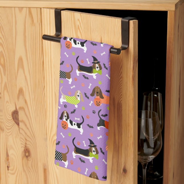 Serviette de cuisine Halloween Basset Hound (Pliage en tiers)