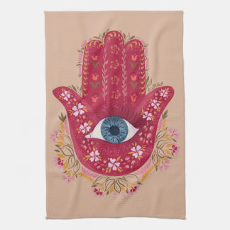 Serviette de cuisine Hamsa Hand_Magenta_Cream