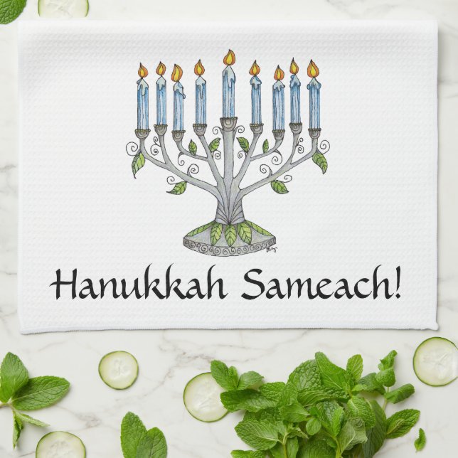 Serviette de cuisine - Hanoukka Chanukah - Menorah (Plié)