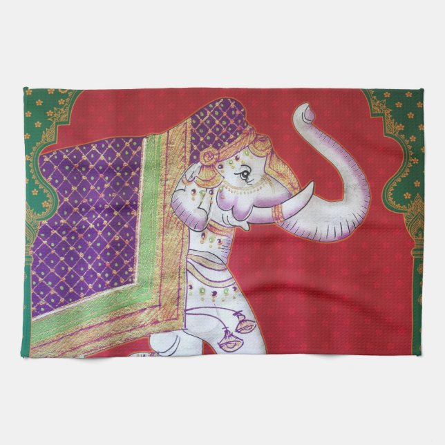 Serviette de cuisine indienne d'éléphant d'art (Horizontal)