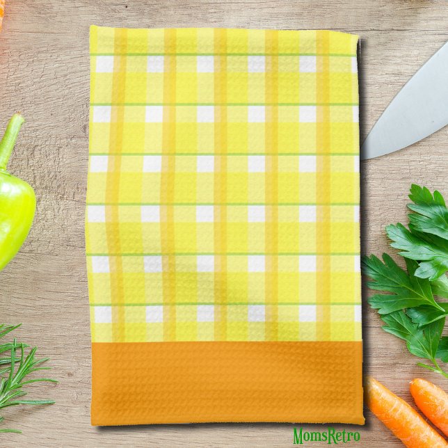 Serviette de cuisine jaune et orange frontière (Yellow Plaid Pattern kitchen towel)
