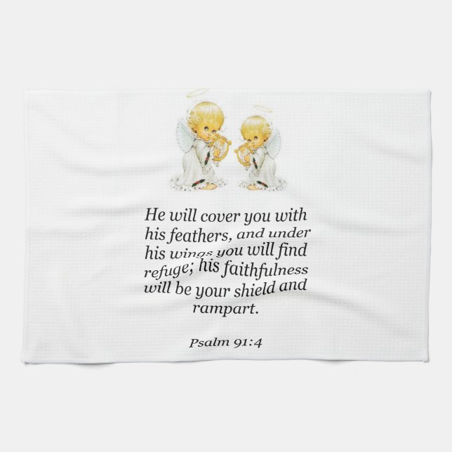 Serviette de cuisine Jésus Psaume 91-4 (Horizontal)