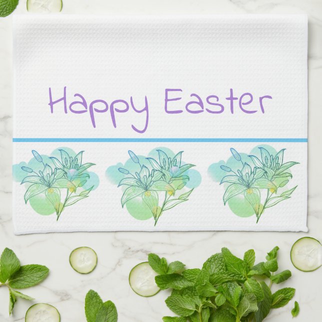 Serviette de cuisine Joyeux Lillies de Pâques (Plié)