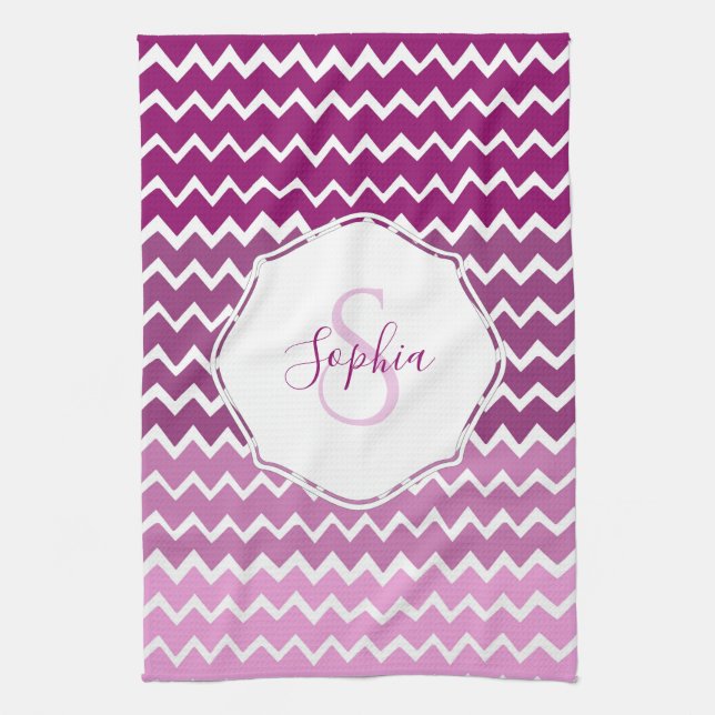 Serviette de cuisine Magenta Ombre Chevron (Vertical)