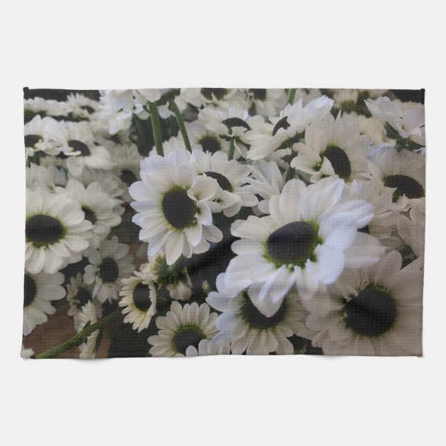 Serviette de cuisine - Marguerites noires et blanc (Horizontal)