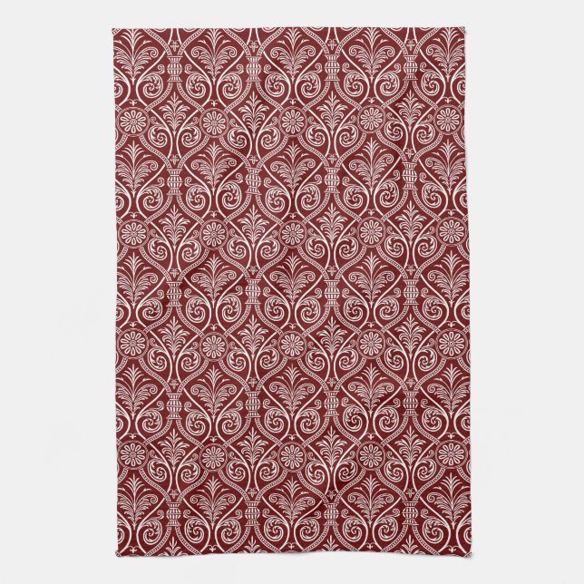 Serviette de cuisine marron & blanc Damas (Vertical)