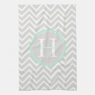 Serviette de cuisine Mint Green Chevron Monogram